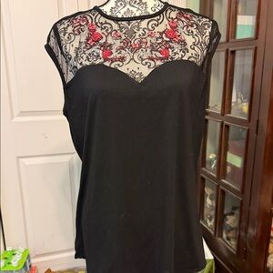 Torrid Black Top with Red Floral Lace